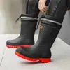 Botas de Lluvia para Hombre hasta la Pantorrilla, Antideslizantes, Impermeables, Botas de Lluvia hasta la Pantorrilla, Zapatos de Goma de Algodón para Lavado de Autos de Otoño e Invierno, Zapatos de Agua para Pesca