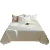 Cor Sólida Estilo Creme Algodão Puro Algodão Lavado Capa de Cama Conjunto de Três Peças Algodão Puro Acolchoado Espessado Lençol de Cama Antiderrapante Colchão