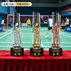 Trofeos de cristal hechos a medida para competiciones de bádminton, premios y recuerdos personalizados para campeones de eventos deportivos individuales y de dobles