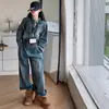 Conjunto de Mezclilla para Niñas Primavera y Otoño 2026 Nueva Moda Estilo Coreano Mono de Mezclilla con Cremallera para Niños Mayores Moderno