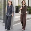 Conjunto de pantalones de pierna ancha a rayas para mujer, nueva colección de otoño, elegante y moderno, diseñado para mujeres de mediana edad y mayores, incluye una camisa y un chaleco, un atuendo de tres piezas