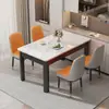 Juego de mesa de comedor y sillas de pizarra estilo nórdico, diseño simple, forma rectangular, estructura de hierro con acabado de madera sintética, apto para uso doméstico, ideal para apartamentos pequeños