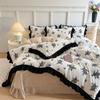 Estilo Princesa Encaje Terciopelo Leche Ropa de Cama Juego de Cuatro Piezas Invierno Engrosado Franela Terciopelo Coral Funda de Edredón Ropa de Cama Juego de Tres Piezas