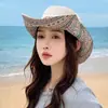 Sombrero de Pescador Estilo Étnico para Exteriores para Mujer, Sombrero de Sol con Protección Solar para Viajes de Primavera y Verano, Sombrero de Playa de Ala Ancha Estilo Vaquero Occidental