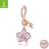 Colgante con charm de flor Phalaenopsis morada original Ziyun de plata, flor versátil para joyería DIY con cuentas BSC287