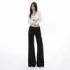 Jeans elásticos negros de estilo cruzado 2026 para mujer, sin ajuste apretado, ligeramente acampanados, estilo nuevo, populares, de cintura baja, pierna recta, diseño versátil, estilo americano