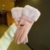 Guantes Calientes Estilo Japonés y Coreano Estilo Chanel Lana para Mujer Boca Cachemir Importado Guantes Forrados de Felpa Tacto Grueso Hebilla de Cinturón Montar Conducir