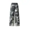 Jeans Masculino Tendência Marca Punk Lavagem Desgastada Design Digital 3D Nicho Solto Wide-Leg Calça Longa