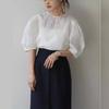Qianghe Primavera y Verano Nuevo Estilo Japonés Estilo Diseño Simple Sentido de Diseño de Blogger Ins Camisa de Manga Abullonada Top Cómodo y Transpirable