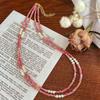 Collar de cadena de clavícula con perla de agua dulce natural y piedra de secuoya natural