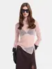 Top de Malla Transparente Hueca de Punto para Mujer Picante, Venta Caliente Transfronteriza Europea y Americana, Manga Larga, Ropa Exterior Cubre-todo