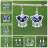 Joyería de Estilo Étnico de Yunnan Plata Miao Incrustada Hecho a Mano Batik Pieza de Bordado Antiguo Pendiente Pendiente Forma de Abanico Étnico Retro Artístico