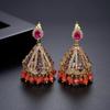 Pendientes rojos Jinse, pendientes de circonita con incrustaciones de cobre de alto sentido, temperamento retro, estilo indio, borla, carillón de viento, joyería para las orejas