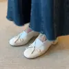 Primer Encuentro con el Zapato Individual Versátil Cómodo de Tacón Medio con Punta Redonda Lazos Parcheados y Tacón Grueso Estilo Retro para Viajar al Trabajo