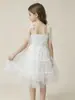 Vestido de cumpleaños de princesa con tiras de lazo transfronterizo personalizado para niños, vestido de tarta de tul para niñas, vestido formal blanco