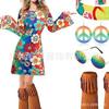 Traje de actuación europeo y americano transfronterizo nuevo para Halloween Pantalones Hippie Funda Traje con borlas Paz Moda Vestido estampado