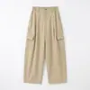 "Estilo montanha" calça de trabalho em fio vazado, calça de perna larga fresca e estilosa, calça casual solta e que afina, de cintura alta, para mulheres