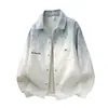 Camisa casual tie-dye masculina da moda de manga comprida, nova camisa de moda estampada em cor gradiente, jaqueta de trabalho masculina