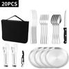 Conjunto de talheres de aço inoxidável para camping, piquenique, faca de bife, garfo e colher, bolsa de pano portátil, transfronteiriço Amazon