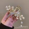 Grampo de Cabelo de Trigo Strass Pérola Elegante Presilha Tubarão Flor de Lírio Franja de Pérola Metal Grande Presilha de Agarre