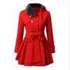[Gran Stock Disponible] Abrigo Largo de Lana Ajustado Estilo Europeo y Americano Gabardina de Lana de Doble Botonadura Rojo