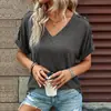 Amazon 2026 Verano Moda Femenina Europea y Americana Transfronteriza Nuevo Top Camiseta de Manga Corta con Cuello en V Primavera-Verano