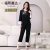 Fuxi Jiada Estilo Chinês Novo Botão Retro Veludo Pijama Outono Inverno Novo Leve Luxo Solto Roupa de Casa
