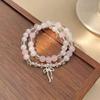 Pulsera de Cristal con Perlas Doble Capa y Lazo Rosa para Mujer, Nuevo Estilo Chino, Súper de Hada, Dulce y Sencilla, Pulsera Ideal para Mejor Amiga Estudiante