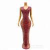Vestido Sexy de Palco com Strass Vermelhos e Lantejoulas Prateadas, Fantasia de Festa, Aniversário, Celebridade, Mesa