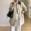 Gabardina Larga Media Color Caqui Casual Estilo Japonés Coreano de Baja Estatura Socialité Estilo Francés Otoño 2026 Nuevo para Mujer