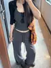 Calça de moletom feminina estilo americano cinza-pedra de cintura baixa, nova coleção outono 2026, modelagem solta, que afina a silhueta, estilo casual, calça pantalona com caimento fluido