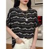 Camisa de mãe de verão 2024 coreano nova chegada impressa blusa de manga curta elegante plus size barriga solta cobrindo camiseta redutora de idade para mulheres