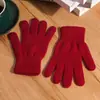 Guantes de lana de color sólido para otoño e invierno, venta al por mayor de fábrica, guantes de punto gruesos y cálidos, guantes de dedo completo para adultos