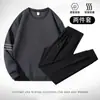 Conjunto de dos piezas para hombre, talla grande, casual, para primavera y otoño, de manga larga, nuevo conjunto de sudadera con cuello redondo