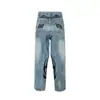 Jeans Lavados Bordados de Tendencia Europea y Americana Streetwear Americano para Hombres y Mujeres Pantalones Rectos Sueltos de Diseño de Nicho para Hombres