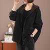 Abrigo de mezclilla con capucha holgado de talla grande estilo coreano vintage con bordado de oso a juego de colores, chaqueta holgada para mujer, top para mujer