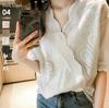Buen Tejido Plato Grande 5 Colores Lunares 20224 Top Nuevo Coreano Crochet Encaje Calado Camisa Cuello en V Manga Corta
