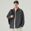 Camisa xadrez retro americana para homens, marca moderna de outono resistente, corte solto, jaqueta camisa de manga comprida com gola de lapela masculina atacado
