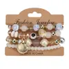 Conjunto de 4 Pulseiras Estilo Férias na Praia, Pulseiras Elásticas Multicamadas com Conchas, Joias Coloridas de Contas, Presentes Criativos