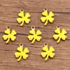 10 Cores 9X13Mm Aço Inoxidável Esmalte Dourado Pingente de Planta com Gotejamento de Óleo Pingente de Flor Dupla Face Acessórios para Joias DIY
