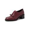 Zapatos de Cuero Pequeños con Lazo Dulce de Piel de Oveja para Chica JK Primavera 2025 Tacón Grueso Tacón Medio Punta Redonda Boca Profunda de Cuero Zapatos de Una Sola Capa para Mujer