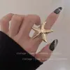 Anillo de Estilo Vacacional de Plata con Diseño Exagerado de Estrella de Mar Cóncavo y Convexo para Mujer, Abierto Ajustable, Anillo Geométrico Versátil