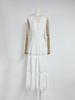 Vestido Transfronteiriço Europeu e Americano Verão Novo Elegante Renda Cintura Alta Decote V Design Slim Cor Pura Saia Longa