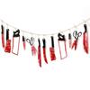 ¡Ten un Cumpleaños Asesino Guirnalda Gota de Sangre Bandera Cuchillo de Sangre de Halloween Decoración Colgante Espiral de Terror Casa Embrujada