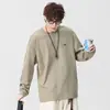 Suéter G-stone de metal com etiqueta, manga longa, masculino, gola redonda, cor sólida, minimalista, texturizado, corte solto