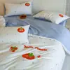 Juego de Ropa de Cama Bordada de Algodón Puro Fresco y Sencillo Estilo Años 50, Juego de Cuatro Piezas, Funda de Edredón de Algodón de Fibra Larga 100% Algodón, Juego de Tres Piezas de Sábana para Dormitorio Estudiantil