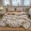 Juego de Cama de Gasa de Doble Capa de Algodón Lavado de Cuatro Piezas, Funda Nórdica Floral Fresca para el Hogar, Juego de Tres Piezas Floral de Verano Nuevo Estilo Ins