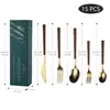 Conjunto de Talheres Ocidentais de Aço Inoxidável Cabo com Imitação de Grão de Madeira Faca de Bife Ocidental Antiescaldante, Garfo, Colher, Colher de Sobremesa, Colher Doméstica