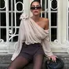 Aliexpress 2023 Nuevo Otoño Ropa de Mujer Sexy Moda Calle Atractiva Hombro Caído Gasa Delgado Camiseta Top para Mujer