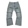 Ga Venta al por Mayor Comercio Exterior Transfronterizo Marca de Moda Jeans de Mezclilla Acampanados Lavados Desgastados Patchwork Unisex